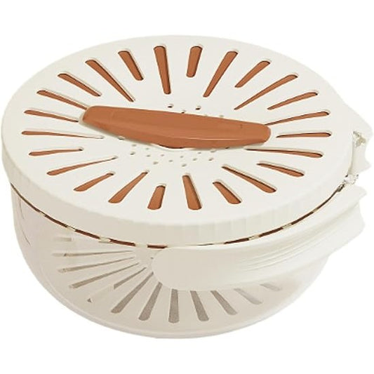 Strecuratoare 2 In 1 Pentru Fructe Si Legume, Cos De Scurgere Cu Cutie Depozitare Si Capac, Maner Pliabil, Polipropilena, 15.5 x 8.3 cm, Maro