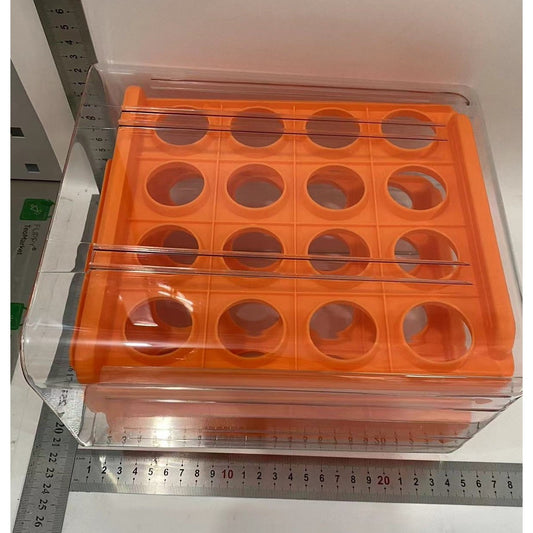 Suport Pentru Oua Cu Strat Dublu, Organizator Tip Sertar Pentru Frigider, Capacitate 32 Oua, Material PET Si PP, 23.5x21.5 cm, Portocaliu