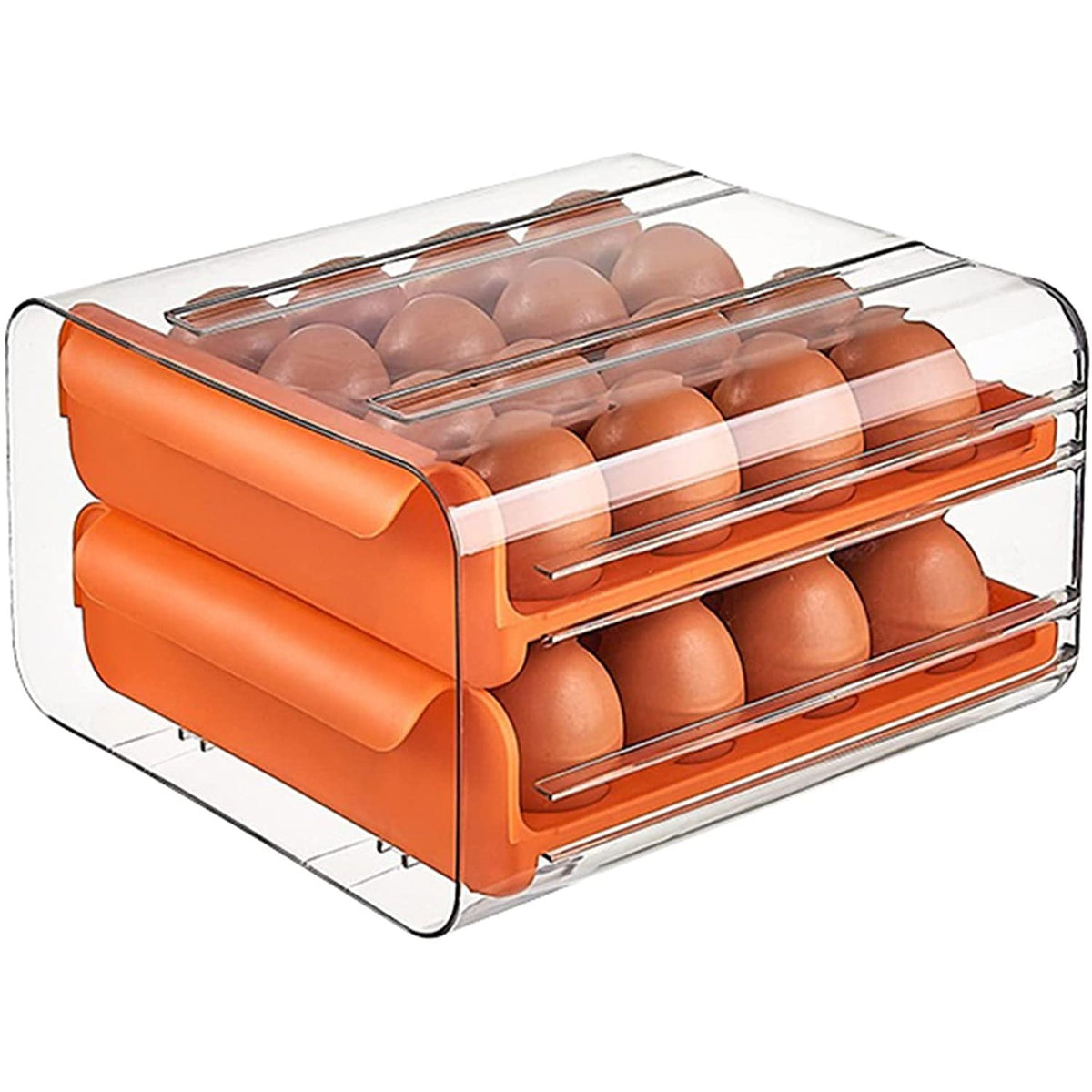 Suport Pentru Oua Cu Strat Dublu, Organizator Tip Sertar Pentru Frigider, Capacitate 32 Oua, Material PET Si PP, 23.5x21.5 cm, Portocaliu