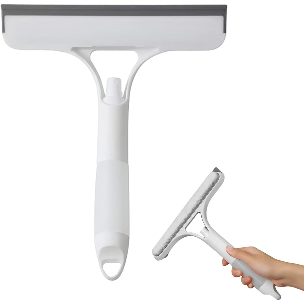 Racleta Geamuri 3 in 1 cu Pulverizator, Burete si Lama Silicon, Multifunctionala pentru Casa si Auto, Plastic PP si TPR, 21.5 x 25.7 cm, Alb