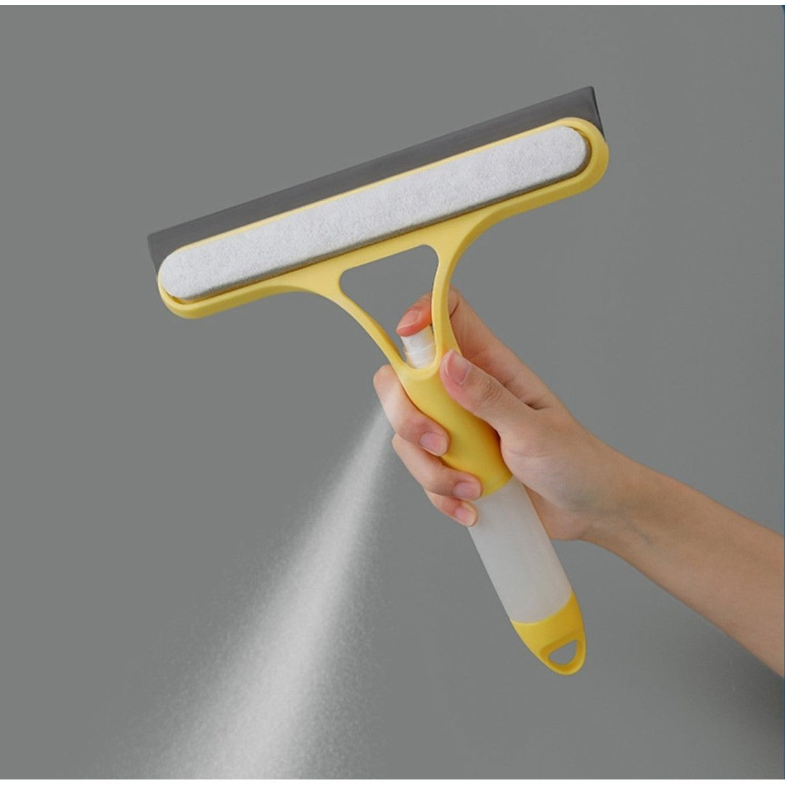 Racleta Curatare Geamuri 3 in 1, Pulverizator Spray Integrat cu Burete si Silicon, Multifunctionala pentru Casa si Auto, Plastic PP si TPR, 21.5 x 25.7 cm, Galben