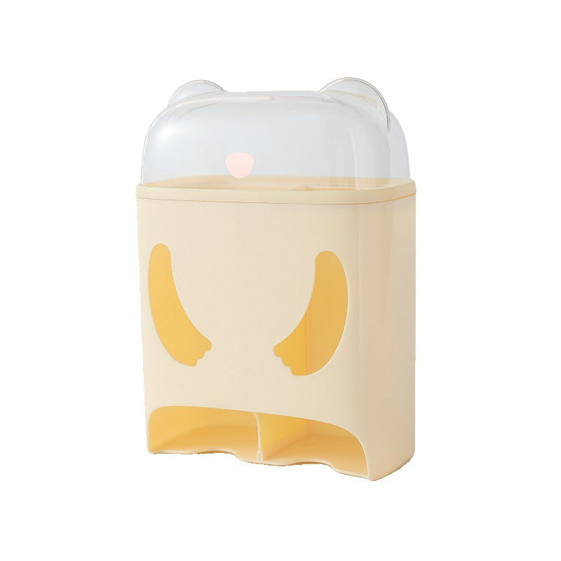Cutie de Depozitare Suspendata, Montare pe Perete cu Adeziv Fara Perforare, Organizator Model Urs, Material ABS si PP, 18 x 11 x 25 cm, Crem
