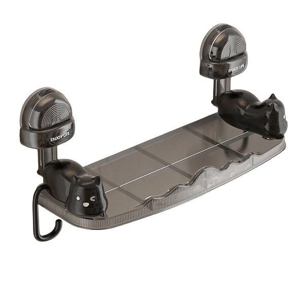 Raft Pentru Baie Cu Model Pisicute, Suport Depozitare Cu Montare Pe Perete Fara Gaurire, Autoadeziv, Material ABS, 33.4x17.7 cm, Negru