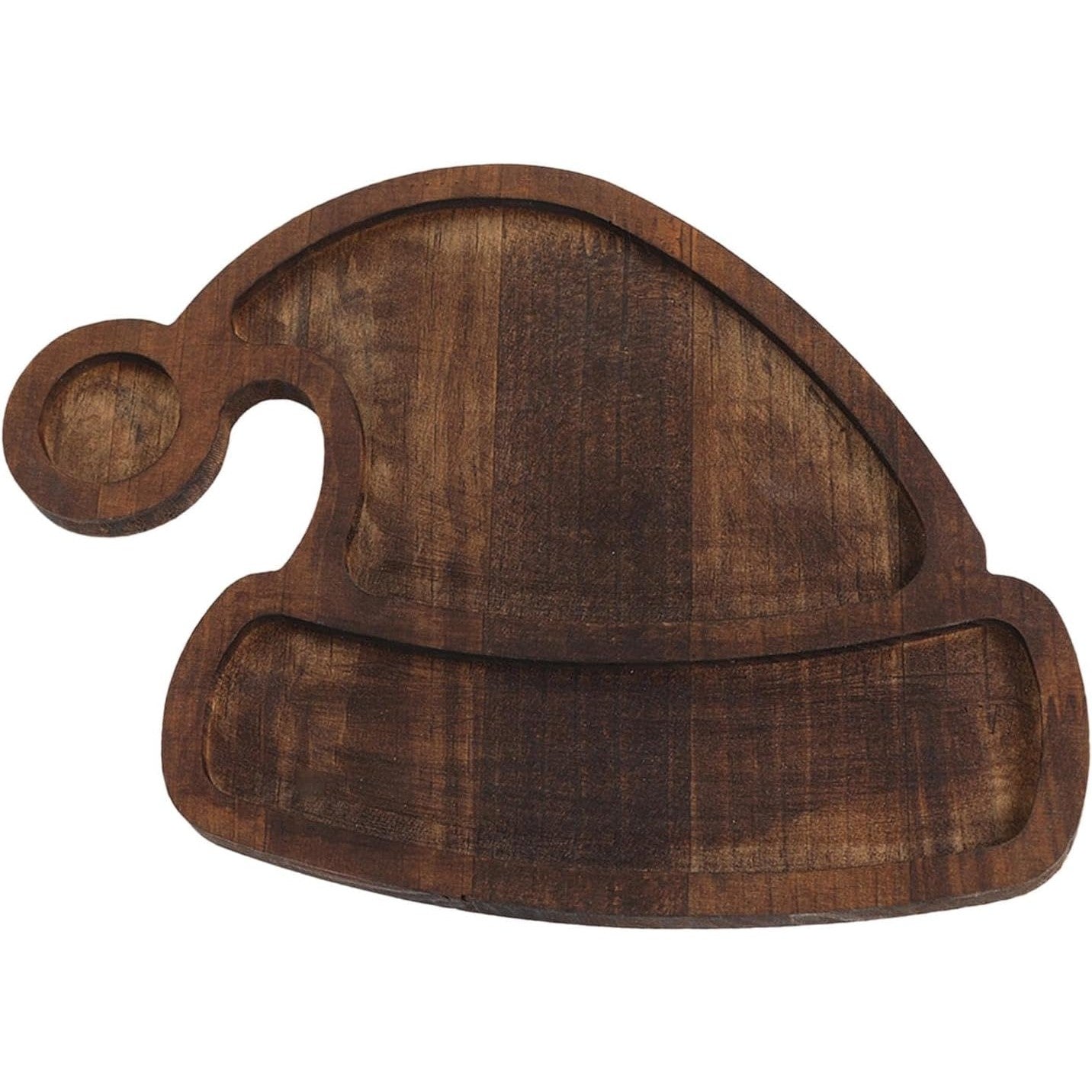Farfurie de Craciun din Lemn Natural, Platou de Servire in Forma de Caciula de Mos, Margini Rotunjite, Maro, 20.5 x 22.5 x 1.2 cm