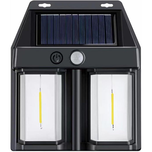 Lampa Solara LED Decorativa de Perete si Exterior, Iluminat Ambiental Suspendat, Rezistenta la Intemperii, Acumulator 800mAh, Plastic, 15x13x6 cm, Neagra