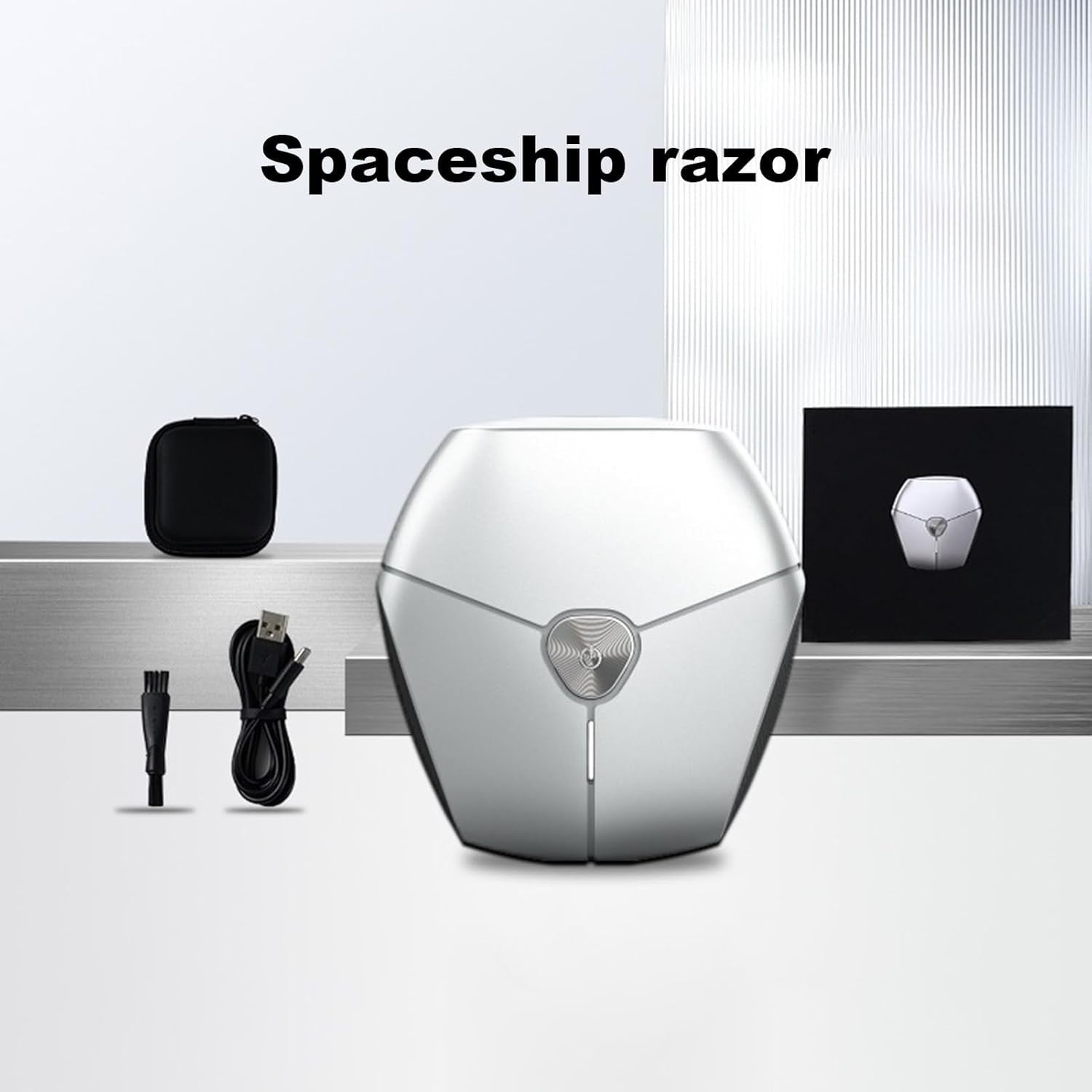 Aparat de Ras Portabil, Putere 8W, Autonomie 60 Min, Reincarcabil USB Type-C, Design Ergonomic, Include Periuta Curatare si Husa, 7.3x7.5x3.3 cm, Gri