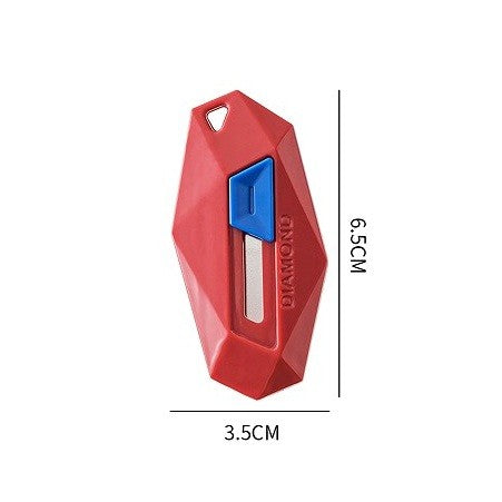 Cutter Pentru Cutii Si Ambalaje, Lama Zimtata Cu Varf Rotunjit De Siguranta, Rebound Automat Si Magnet, ABS Si Otel Inoxidabil, Tip Breloc, 6.5x3.5 cm, Rosu
