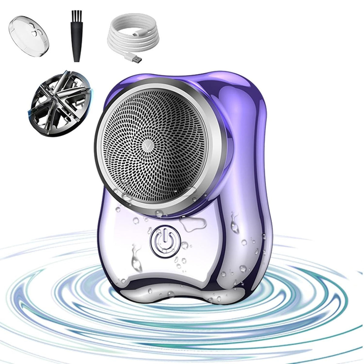 Aparat de Ras Electric Portabil, Mini Shaver Incarcare USB Type-C, Rezistent la Apa IPX7, Autonomie 60 min, ABS si Aliaj Aluminiu, 6.5 x 4.5 x 4 cm, Mov
