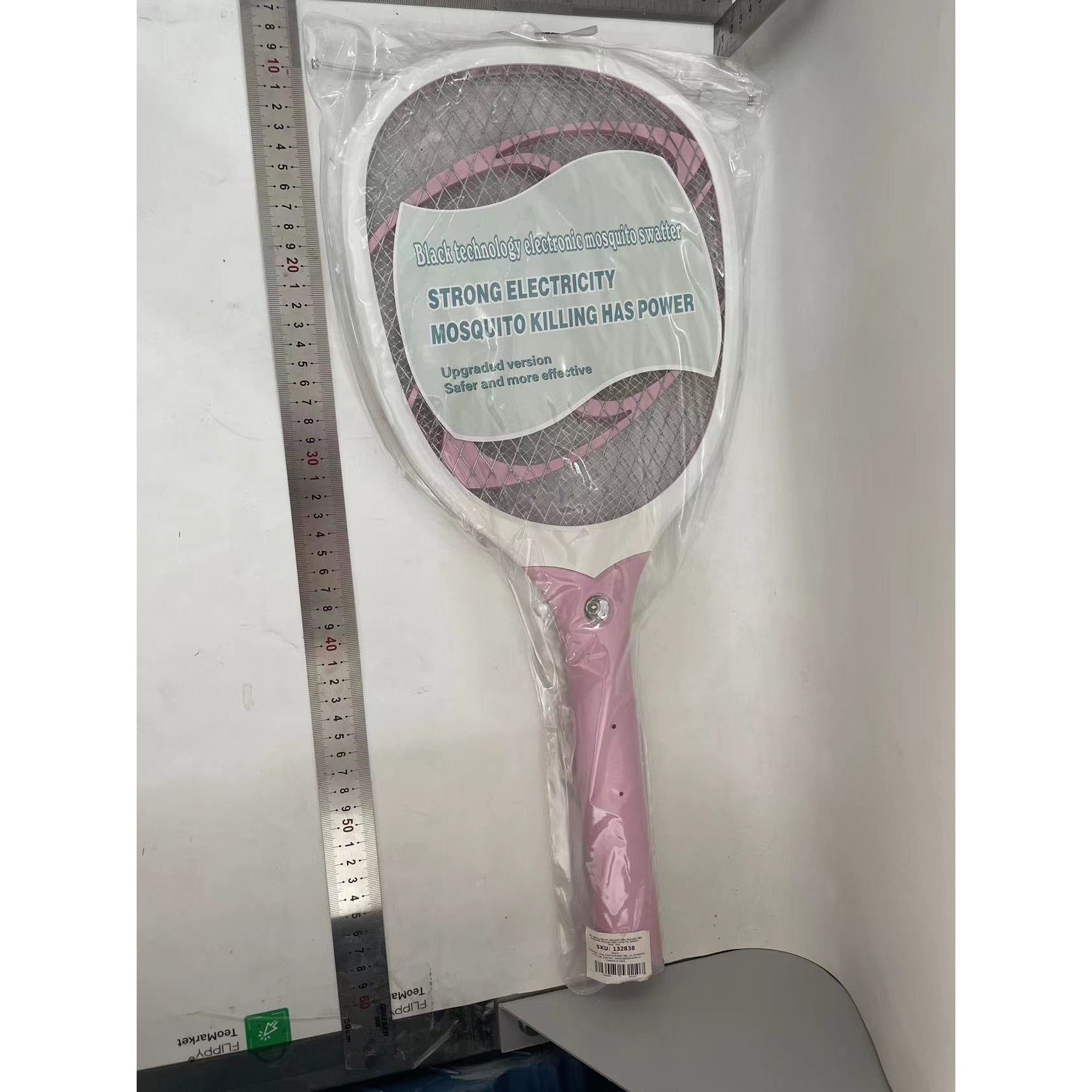 Paleta Electrica pentru Tantari si Muste cu LED, Incarcare USB, Racheta Anti-Insecte cu Impuls Inalta Tensiune, Plastic Durabil, Alb-Roz