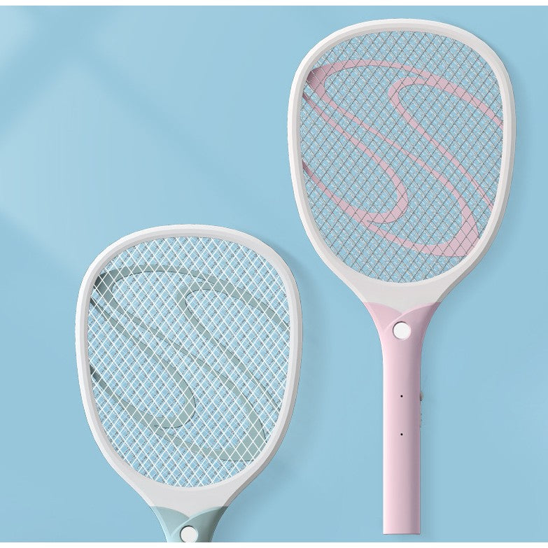 Paleta Electrica pentru Tantari si Muste cu LED, Incarcare USB, Racheta Anti-Insecte cu Impuls Inalta Tensiune, Plastic Durabil, Alb-Roz