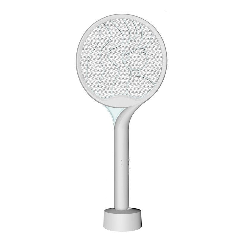 Paleta Electrica Tantari si Muste 2in1, Lampa Anti-Insecte Reincarcabila USB, Tensiune 2600V, Stand Inclus, Plastic, 23x51 cm, Gri