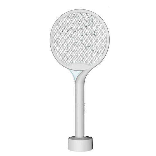 Paleta Electrica Tantari si Muste 2in1, Lampa Anti-Insecte Reincarcabila USB, Tensiune 2600V, Stand Inclus, Plastic, 23x51 cm, Gri