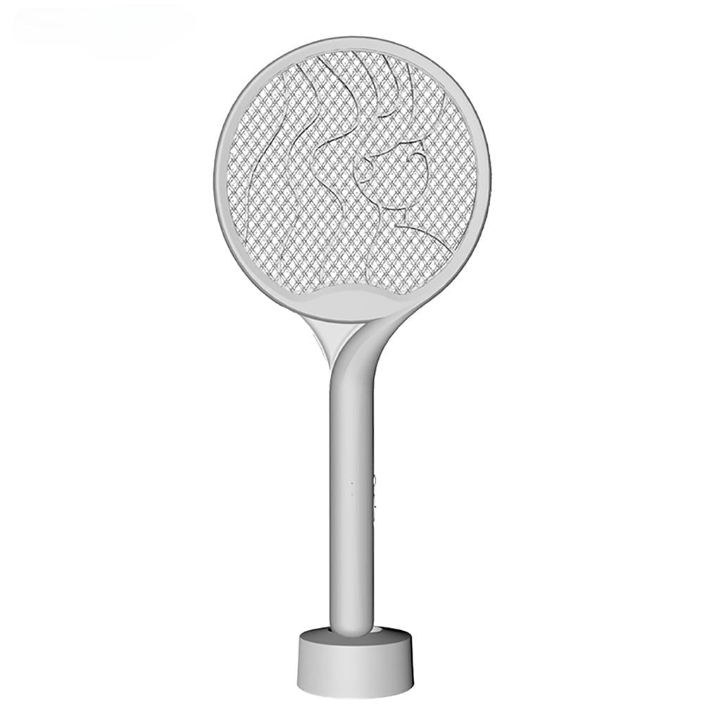 Paleta Electrica Tantari si Muste 2in1, Lampa Anti-Insecte Reincarcabila USB, Tensiune 2600V, Stand Inclus, Plastic, 23x51 cm, Gri