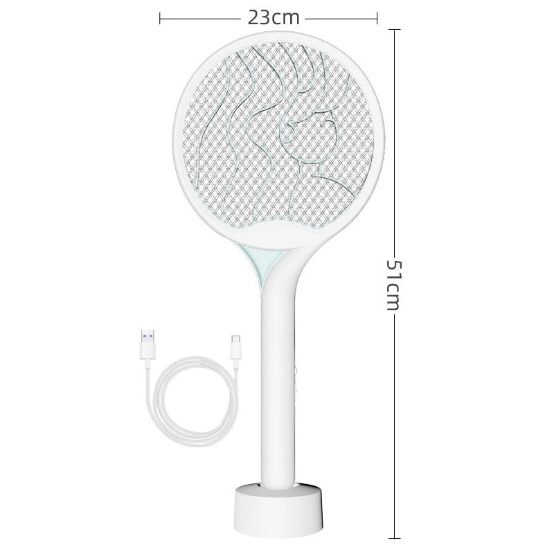 Paleta Electrica Tantari si Muste 2in1, Lampa Anti-Insecte Reincarcabila USB, Putere 2600V, Design Ergonomic cu Stand, Plastic, 23x51 cm, Alb