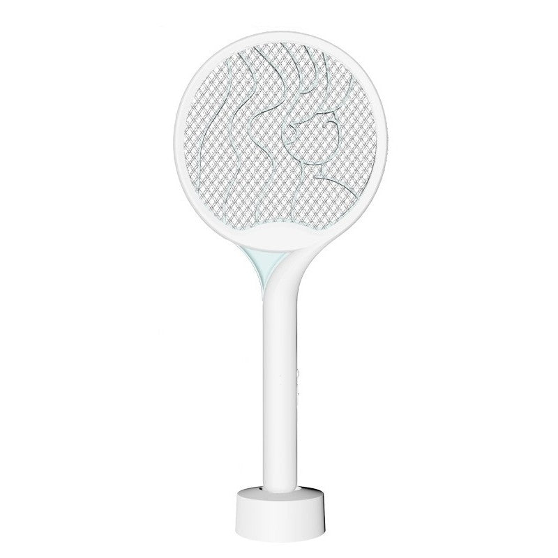 Paleta Electrica Tantari si Muste 2in1, Lampa Anti-Insecte Reincarcabila USB, Putere 2600V, Design Ergonomic cu Stand, Plastic, 23x51 cm, Alb