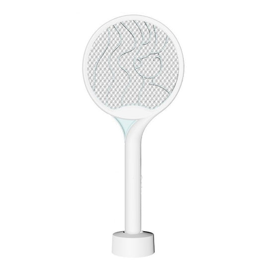Paleta Electrica Tantari si Muste 2in1, Lampa Anti-Insecte Reincarcabila USB, Putere 2600V, Design Ergonomic cu Stand, Plastic, 23x51 cm, Alb