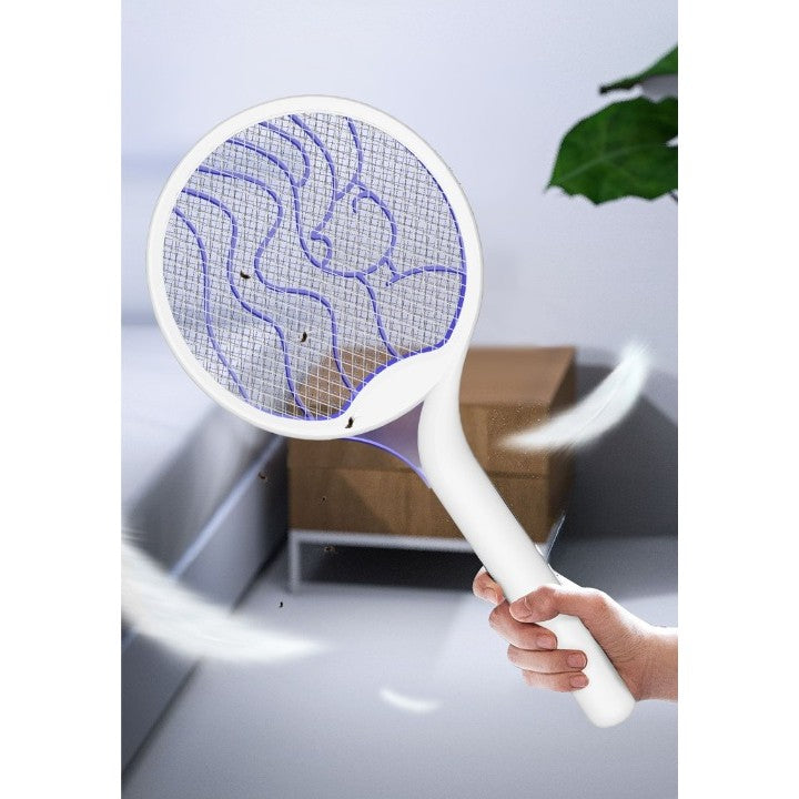 Paleta Electrica Tantari si Muste 2in1, Lampa Anti-Insecte Reincarcabila USB, Putere 2600V, Design Ergonomic cu Stand, Plastic, 23x51 cm, Alb