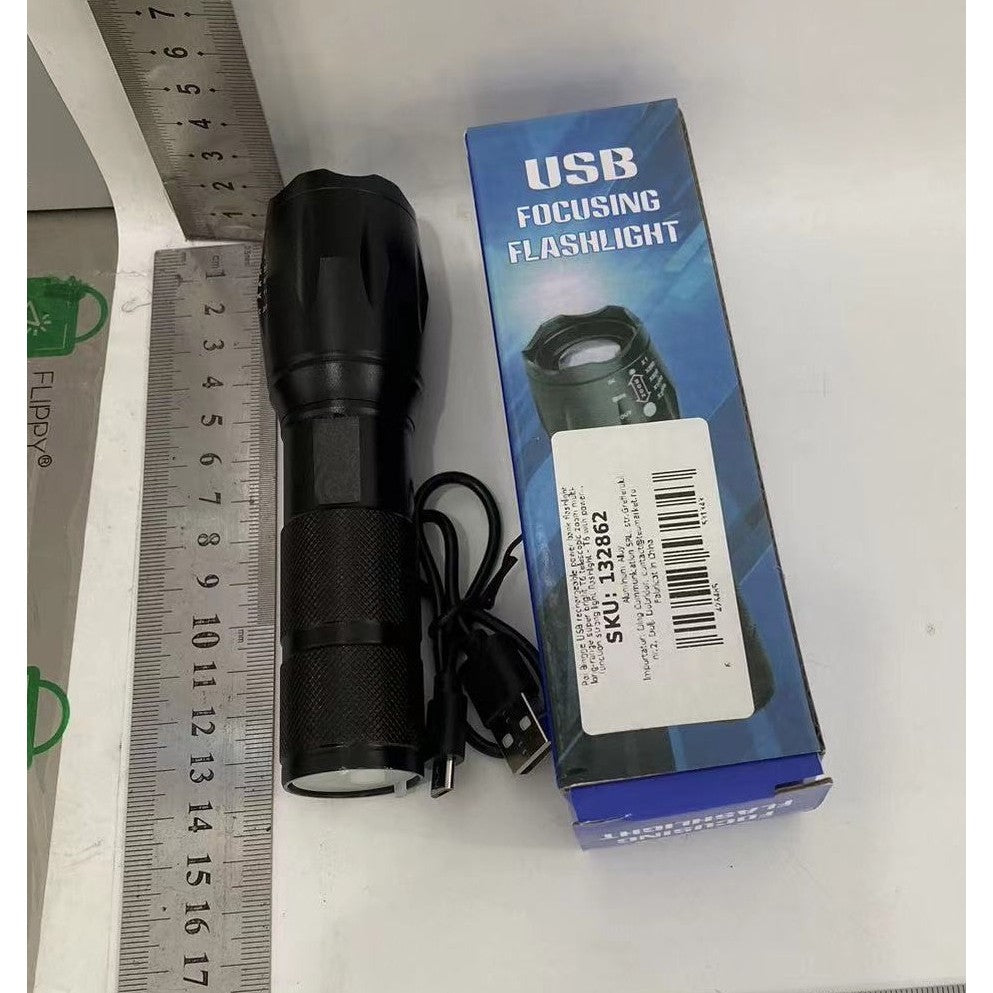 Lanterna LED Reincarcabila cu Functie Power Bank, Zoom Telescopic, Raza 300m, 5W, 500 Lumeni, Rezistenta IP44, Model T9, Negru