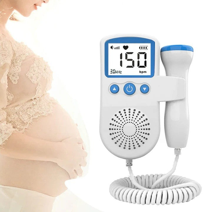 Monitor Fetal Doppler Portabil, Dispozitiv Ascultare Bătăi Inimă Făt, Ecran LCD 4.5 cm, Sondă Impermeabilă 3.0 MHz, Utilizare de la 9 Săptămâni, Material ABS, Albastru