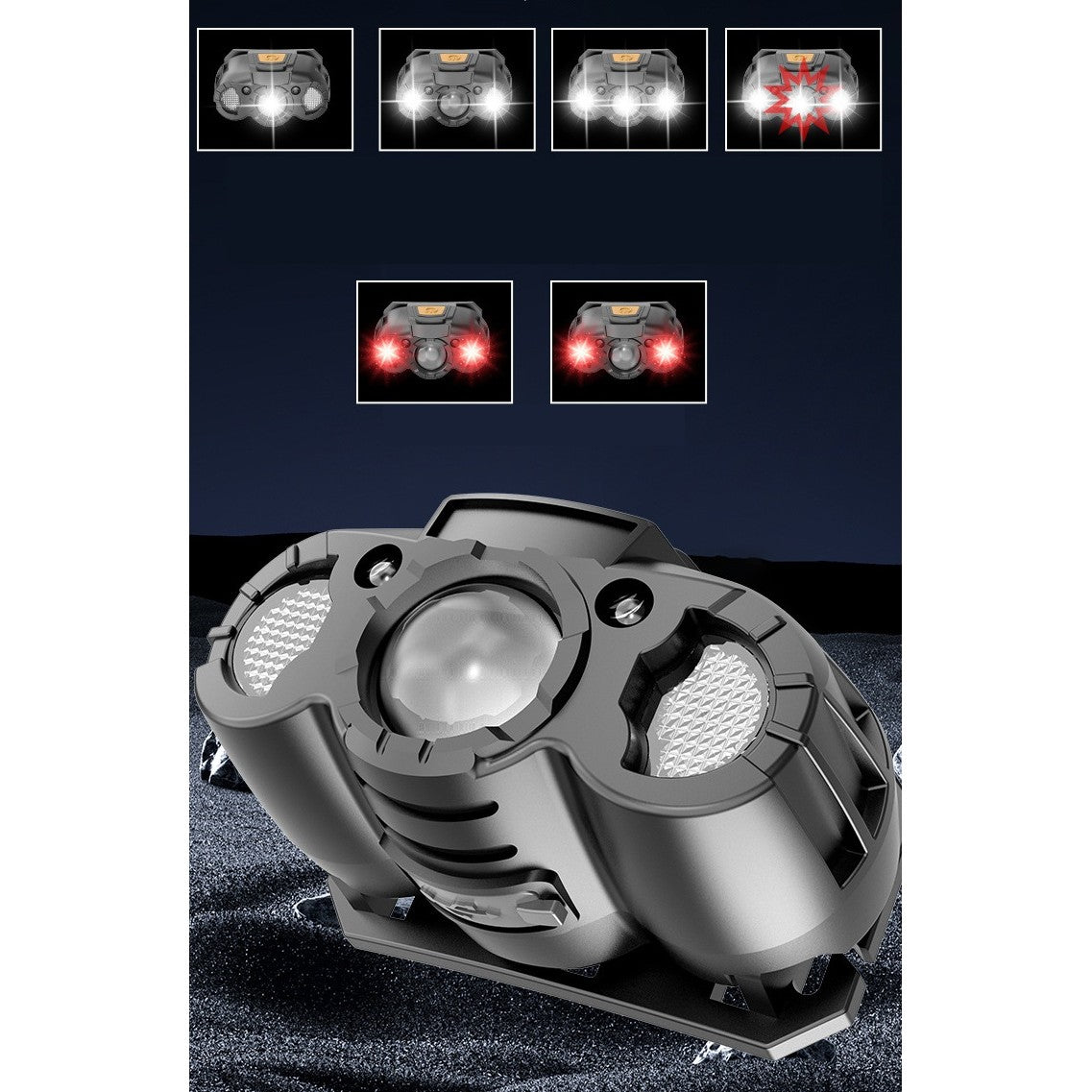 Lanterna LED de Cap cu Senzor de Miscare, Incarcare USB Tip C, 5W, 6 Trepte de Lumina, Rezistenta la Apa, Material ABS, 400 mAh, Gri