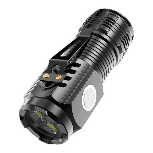 Lanterna Mini LED cu 3 Nuclee, Incarcare USB Rapida, Baza Magnetica si Suport de Agatat, 5 Moduri Iluminare, Autonomie 4-20h, Material ABS, 5W, Negru