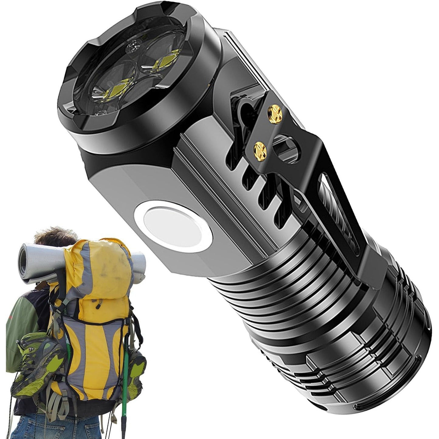 Lanterna Mini LED cu 3 Nuclee, Incarcare USB Rapida, Baza Magnetica si Suport de Agatat, 5 Moduri Iluminare, Autonomie 4-20h, Material ABS, 5W, Negru