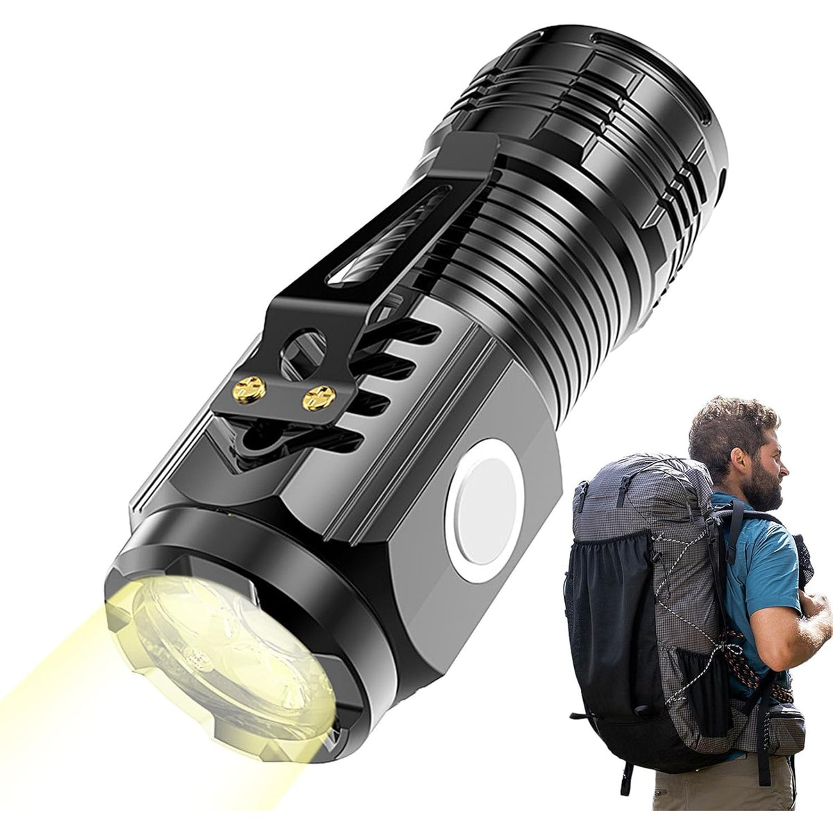 Lanterna Mini LED cu 3 Nuclee, Incarcare USB Rapida, Baza Magnetica si Suport de Agatat, 5 Moduri Iluminare, Autonomie 4-20h, Material ABS, 5W, Negru