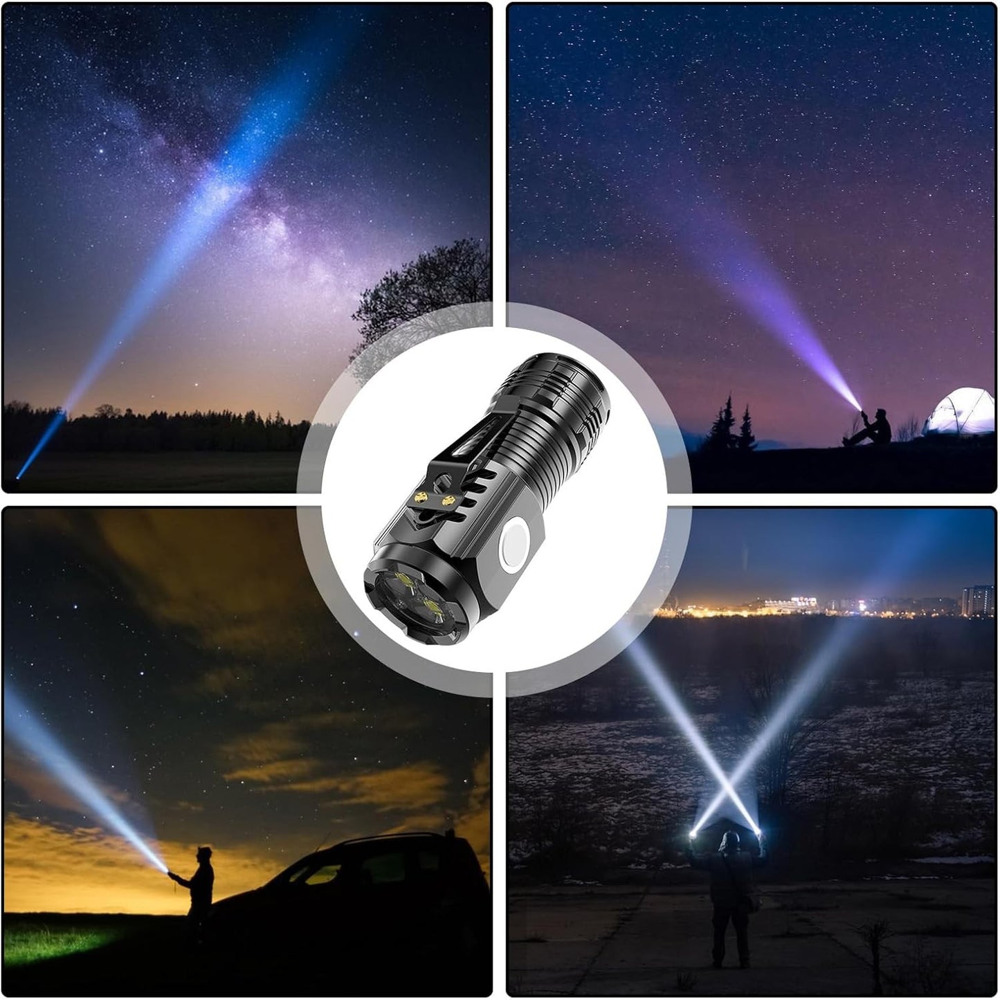 Lanterna Mini LED cu 3 Nuclee, Incarcare USB Rapida, Baza Magnetica si Suport de Agatat, 5 Moduri Iluminare, Autonomie 4-20h, Material ABS, 5W, Negru