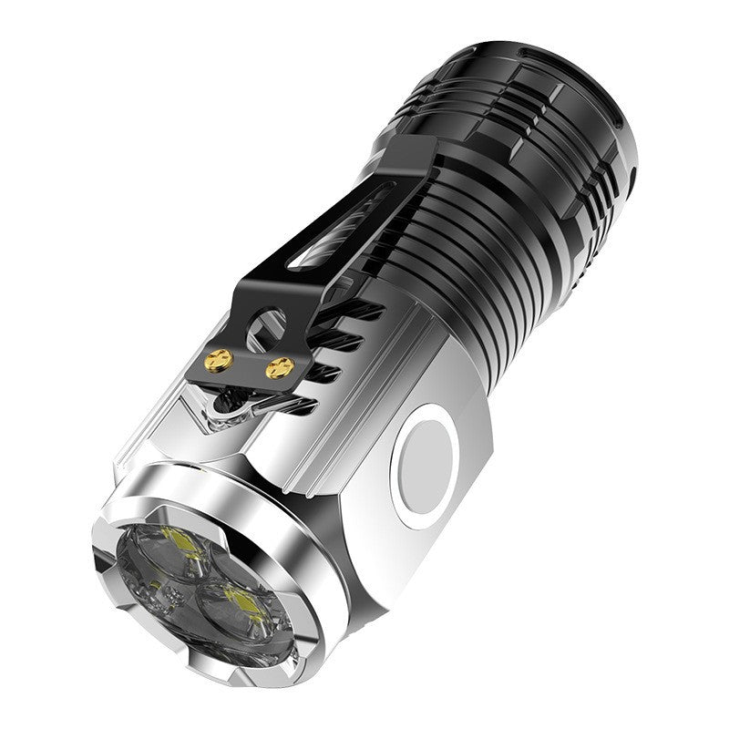 Lanterna Mini LED cu 3 Nuclee, Incarcare USB, Baza Magnetica si Clema de Agatat, 5 Moduri Iluminare, 5W, Autonomie 4-20h, Raza 200m, ABS, Argintiu