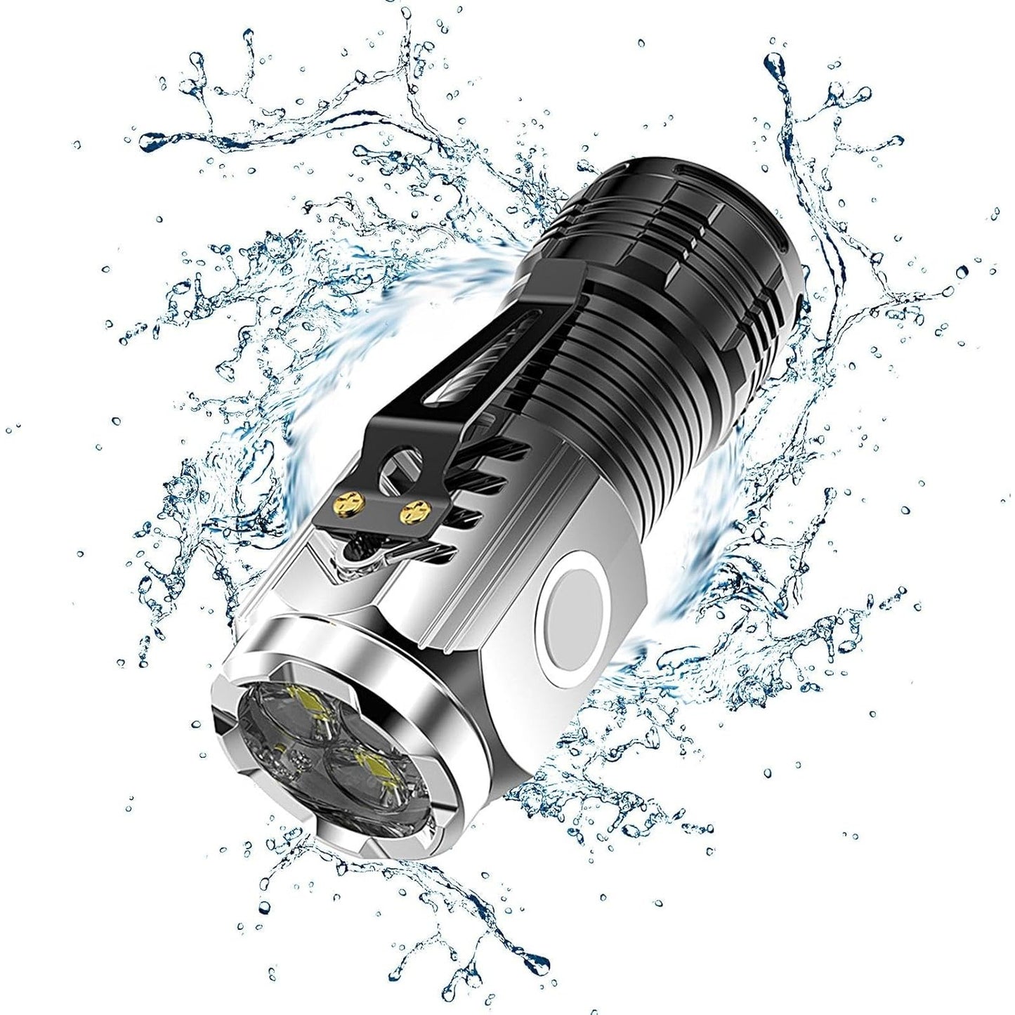 Lanterna Mini LED cu 3 Nuclee, Incarcare USB, Baza Magnetica si Clema de Agatat, 5 Moduri Iluminare, 5W, Autonomie 4-20h, Raza 200m, ABS, Argintiu