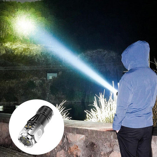Lanterna Mini LED cu 3 Nuclee, Incarcare USB, Baza Magnetica si Clema de Agatat, 5 Moduri Iluminare, 5W, Autonomie 4-20h, Raza 200m, ABS, Argintiu