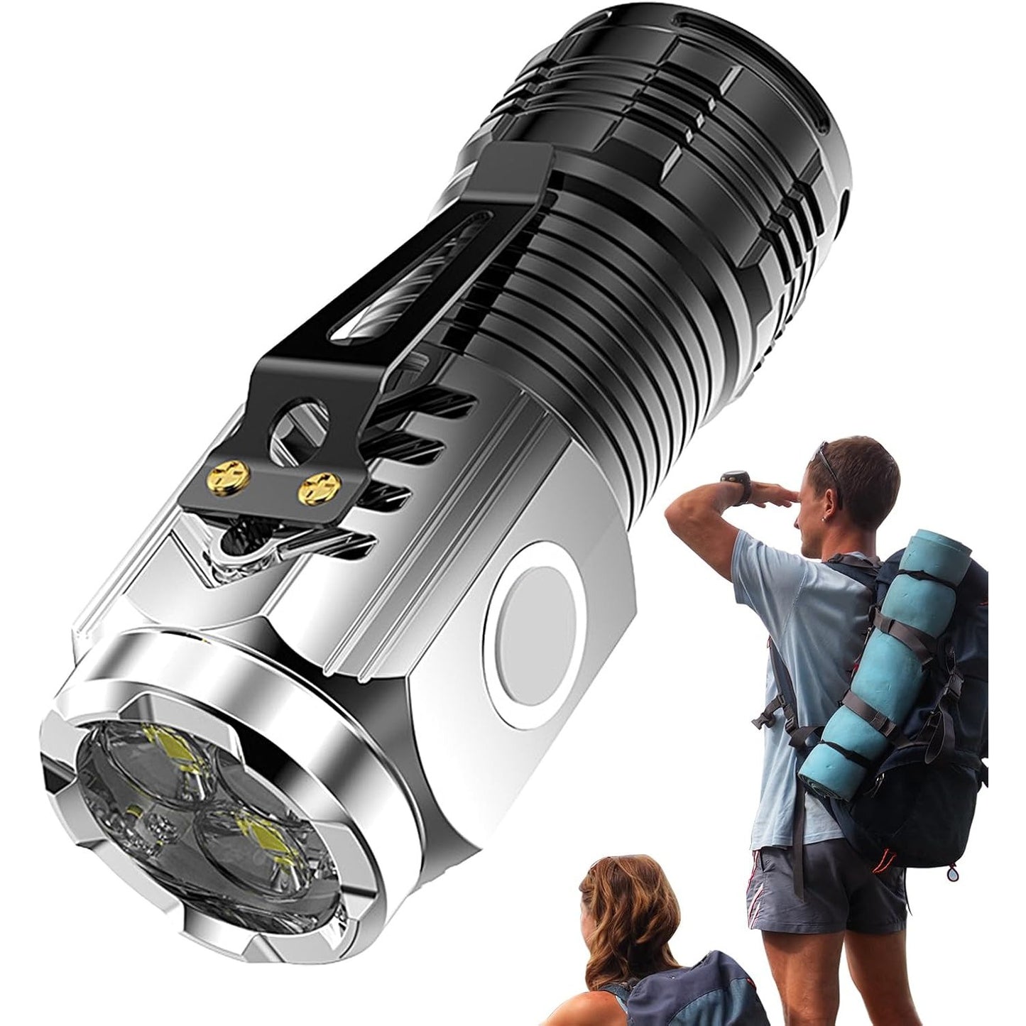 Lanterna Mini LED cu 3 Nuclee, Incarcare USB, Baza Magnetica si Clema de Agatat, 5 Moduri Iluminare, 5W, Autonomie 4-20h, Raza 200m, ABS, Argintiu
