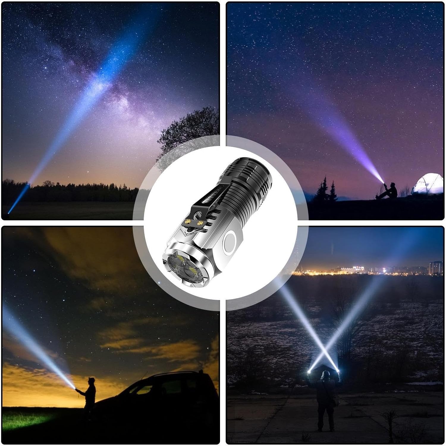 Lanterna Mini LED cu 3 Nuclee, Incarcare USB, Baza Magnetica si Clema de Agatat, 5 Moduri Iluminare, 5W, Autonomie 4-20h, Raza 200m, ABS, Argintiu