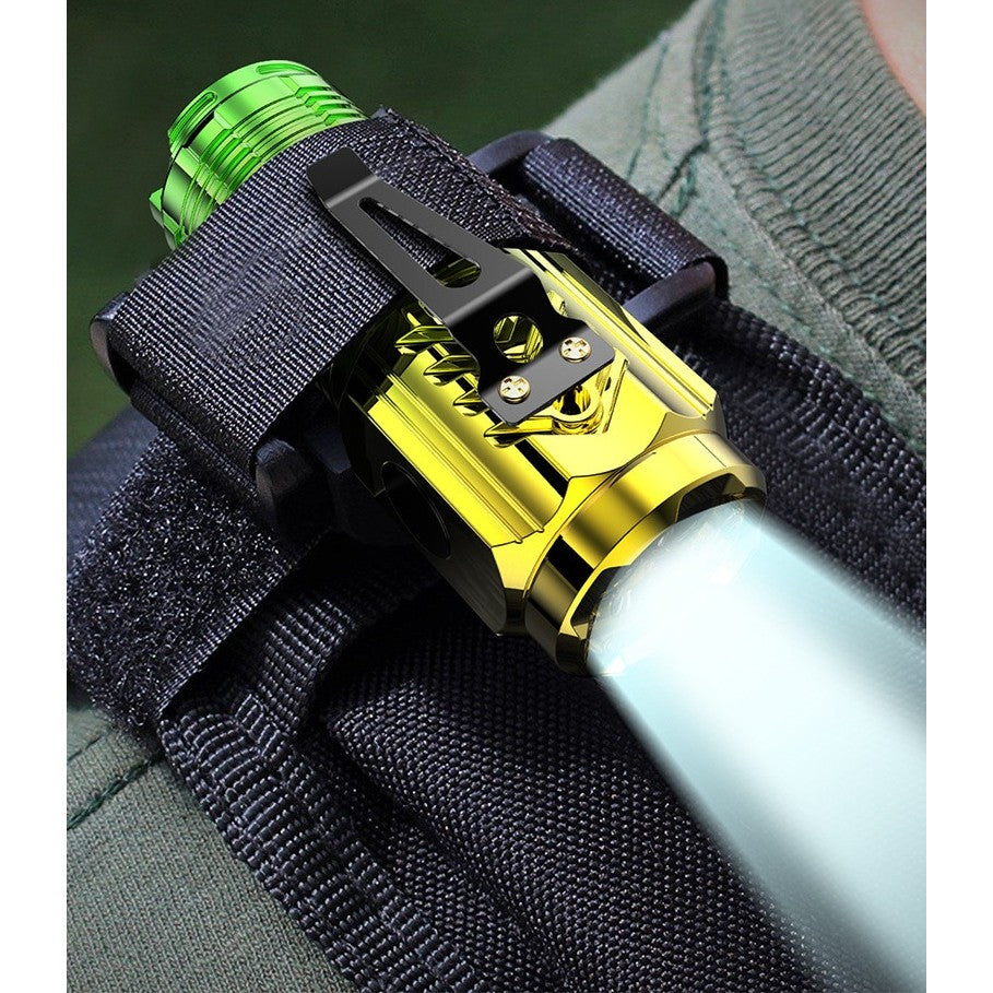 Lanterna Mini LED cu 3 Nuclee, Incarcare USB Rapida, Baza Magnetica si Clema Agatare, 5 Moduri Iluminare, Autonomie 4-20h, Material ABS, 5W, 100-200 m, 8 x 3 x 2.6 cm, Galben/Verde