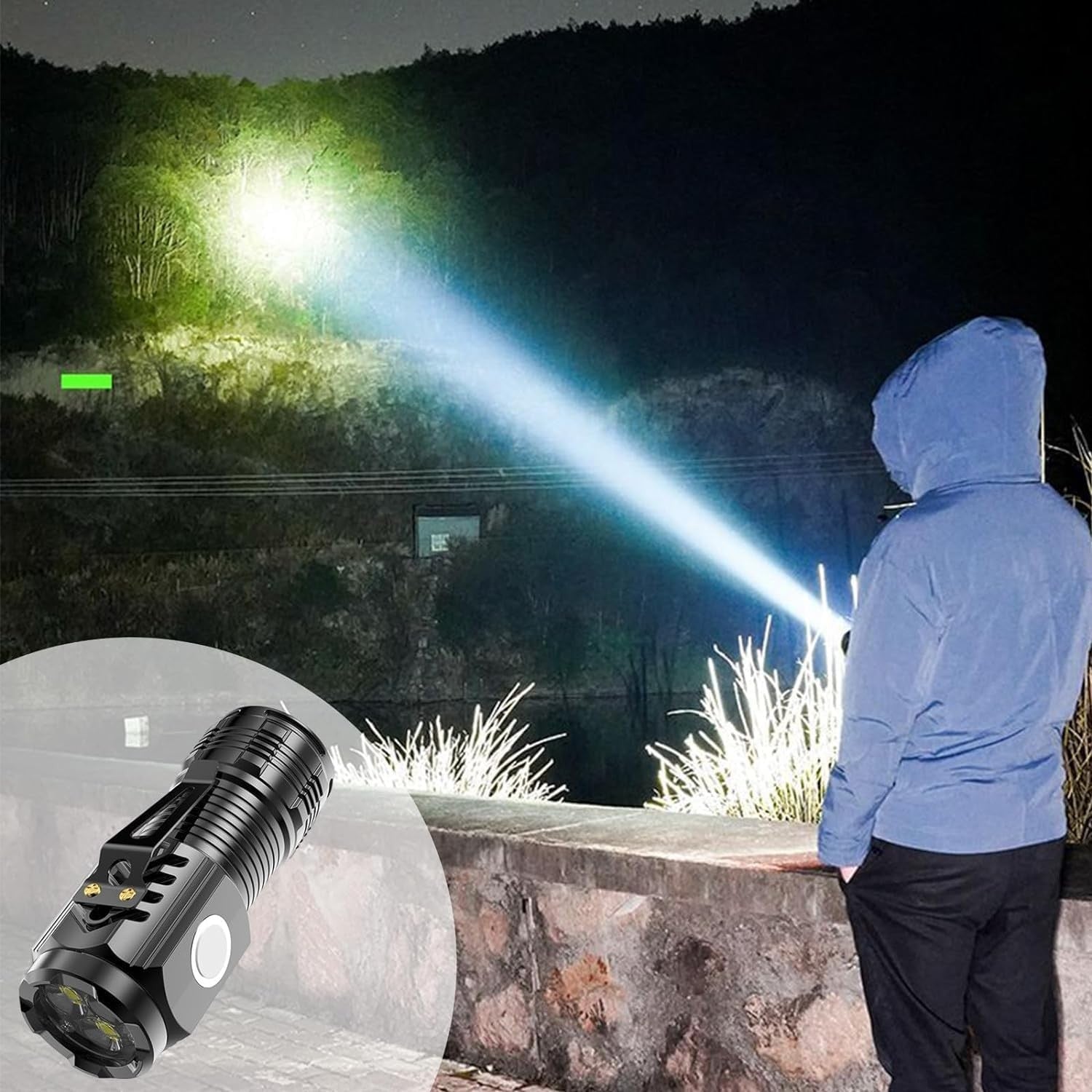 Lanterna Mini LED Reincarcabila USB, 3 Nuclee LED, 5 Moduri Iluminare, Baza Magnetica si Clema Agatare, ABS, 8 x 3 cm, Negru Galvanizat