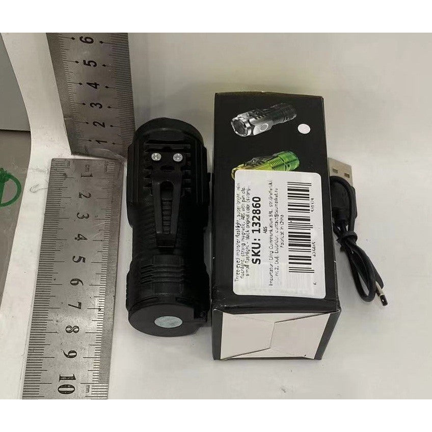 Lanterna Mini LED Reincarcabila USB, 3 Nuclee LED, 5 Moduri Iluminare, Baza Magnetica si Clema Agatare, ABS, 8 x 3 cm, Negru Galvanizat