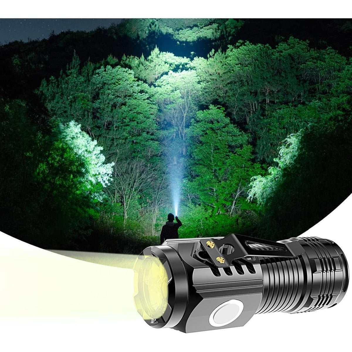 Lanterna Mini LED Reincarcabila USB, 3 Nuclee LED, 5 Moduri Iluminare, Baza Magnetica si Clema Agatare, ABS, 8 x 3 cm, Negru Galvanizat