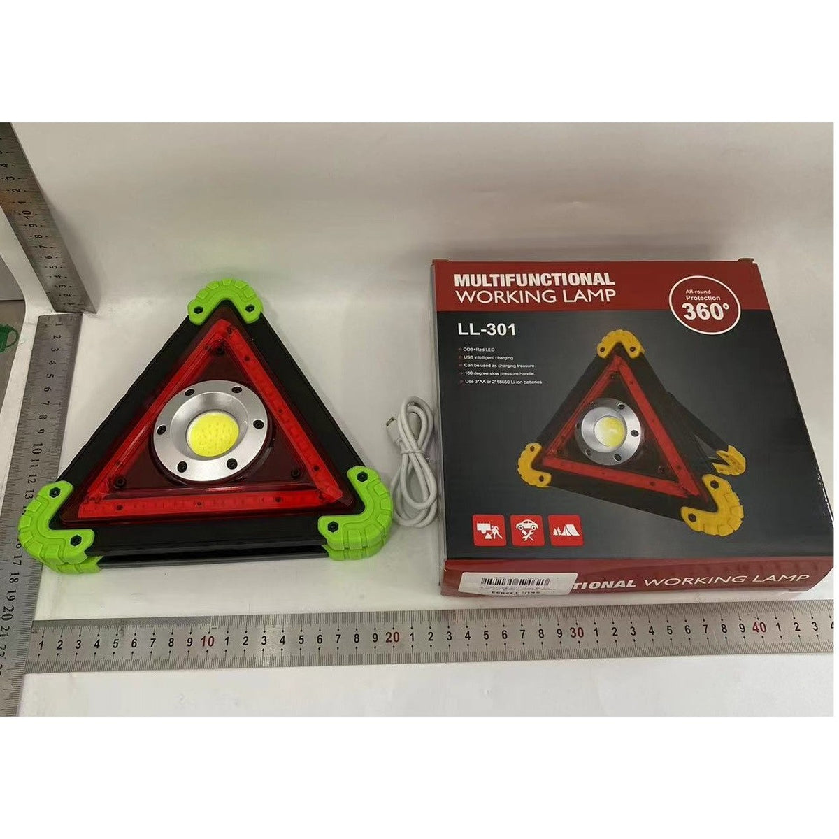 Triunghi de Avertizare Multifunctional, Lanterna LED COB 10W, 800 Lumeni, Power Bank USB, Impermeabil IP65, 4 Moduri Iluminare, Verde/Negru