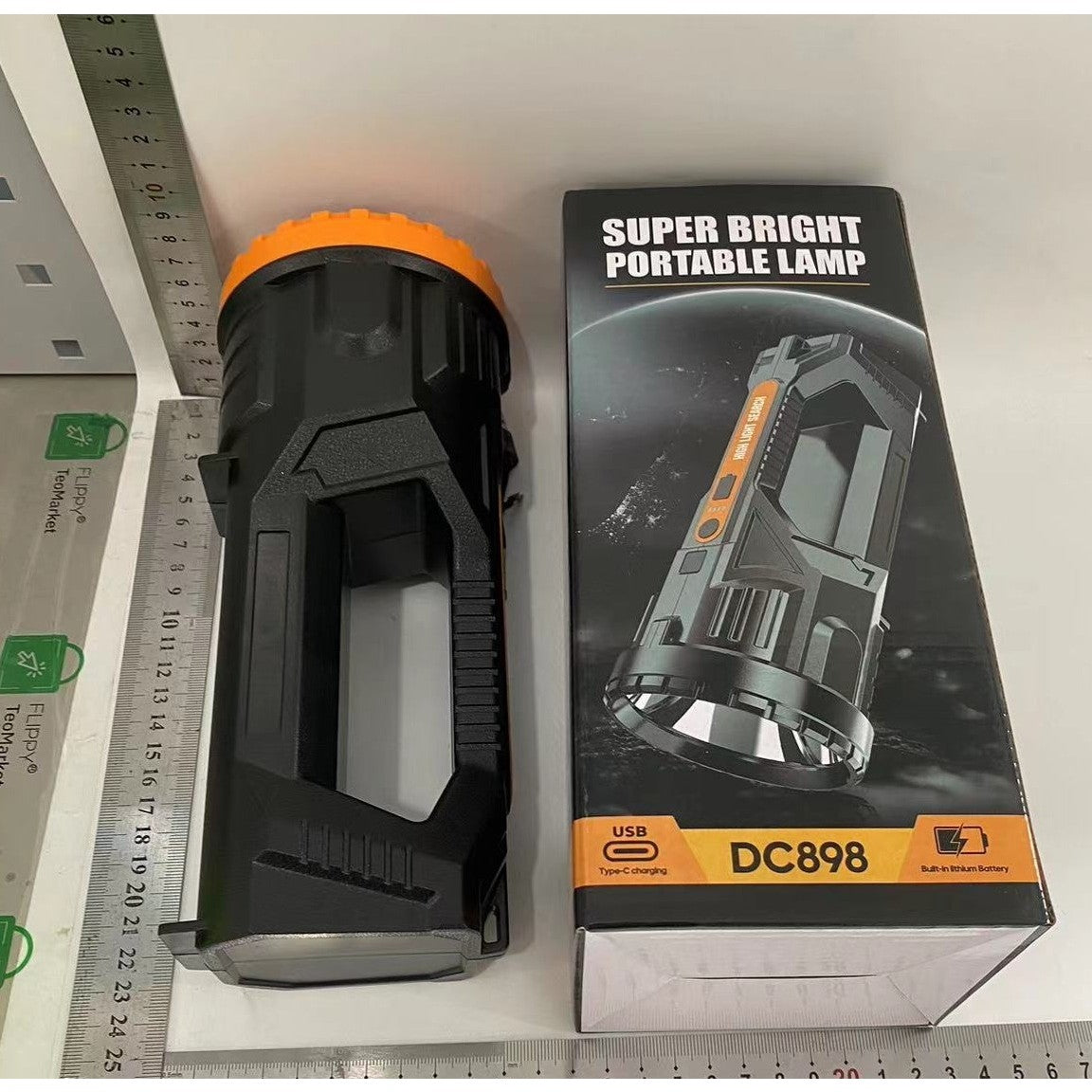 Lanternă LED Reîncărcabilă USB, 2 Surse de Lumină Frontală și Laterală COB, Autonomie 8-24h, 5W, Rezistentă la Șocuri, Material ABS, 23 x 10 x 10 cm, Galben