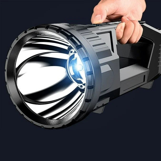 Lanternă LED Reîncărcabilă USB cu 2 Surse de Lumină și Tehnologie COB, Putere 5W, Autonomie 8-24h, Rază 200m, Rezistentă la Apă, Carcasă ABS, Indicator Baterie, 23 x 10 x 10 cm, Negru