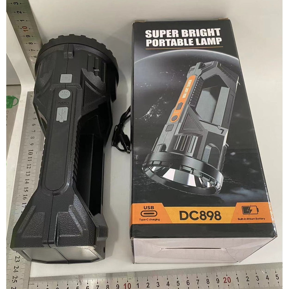 Lanternă LED Reîncărcabilă USB cu 2 Surse de Lumină și Tehnologie COB, Putere 5W, Autonomie 8-24h, Rază 200m, Rezistentă la Apă, Carcasă ABS, Indicator Baterie, 23 x 10 x 10 cm, Negru