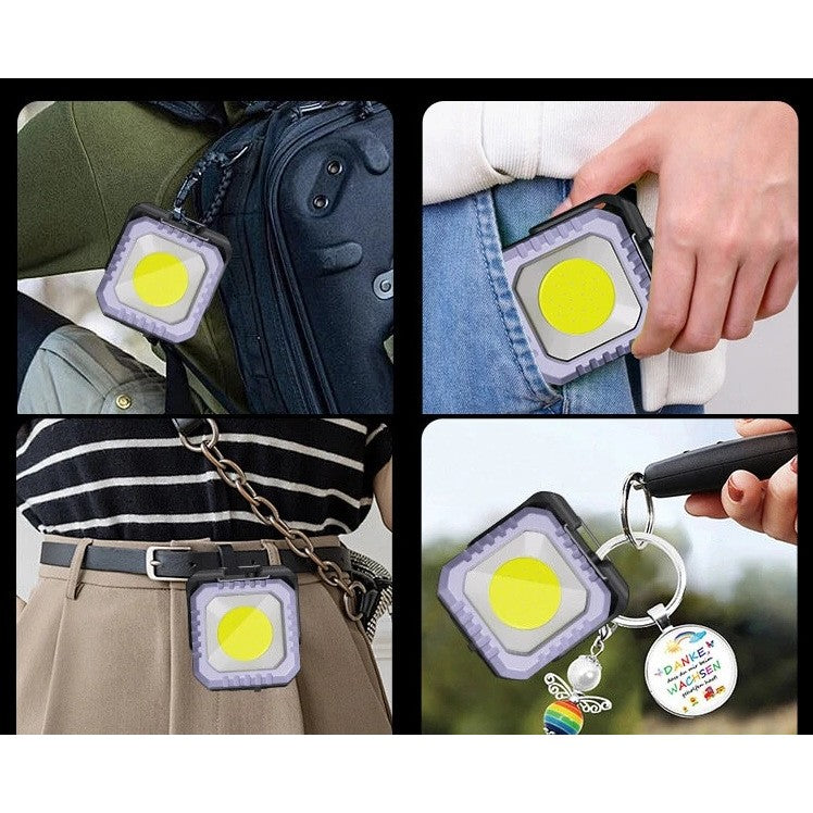 Lanterna Tip Breloc COB LED, 500 Lumeni, 5 Moduri de Iluminat, Incarcare USB-C, Impermeabila IPX5, Aluminiu si PC, Mov