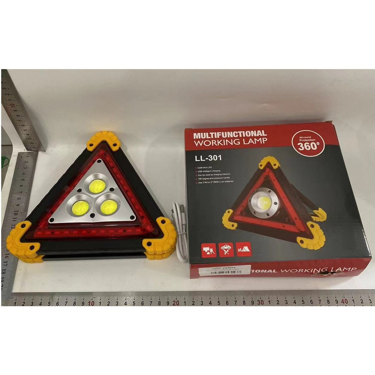 Triunghi Multifunctional de Avertizare, Lanterna LED COB, Impermeabil IP65, 800 lm, Portocaliu, USB si Micro USB, 2 x AA