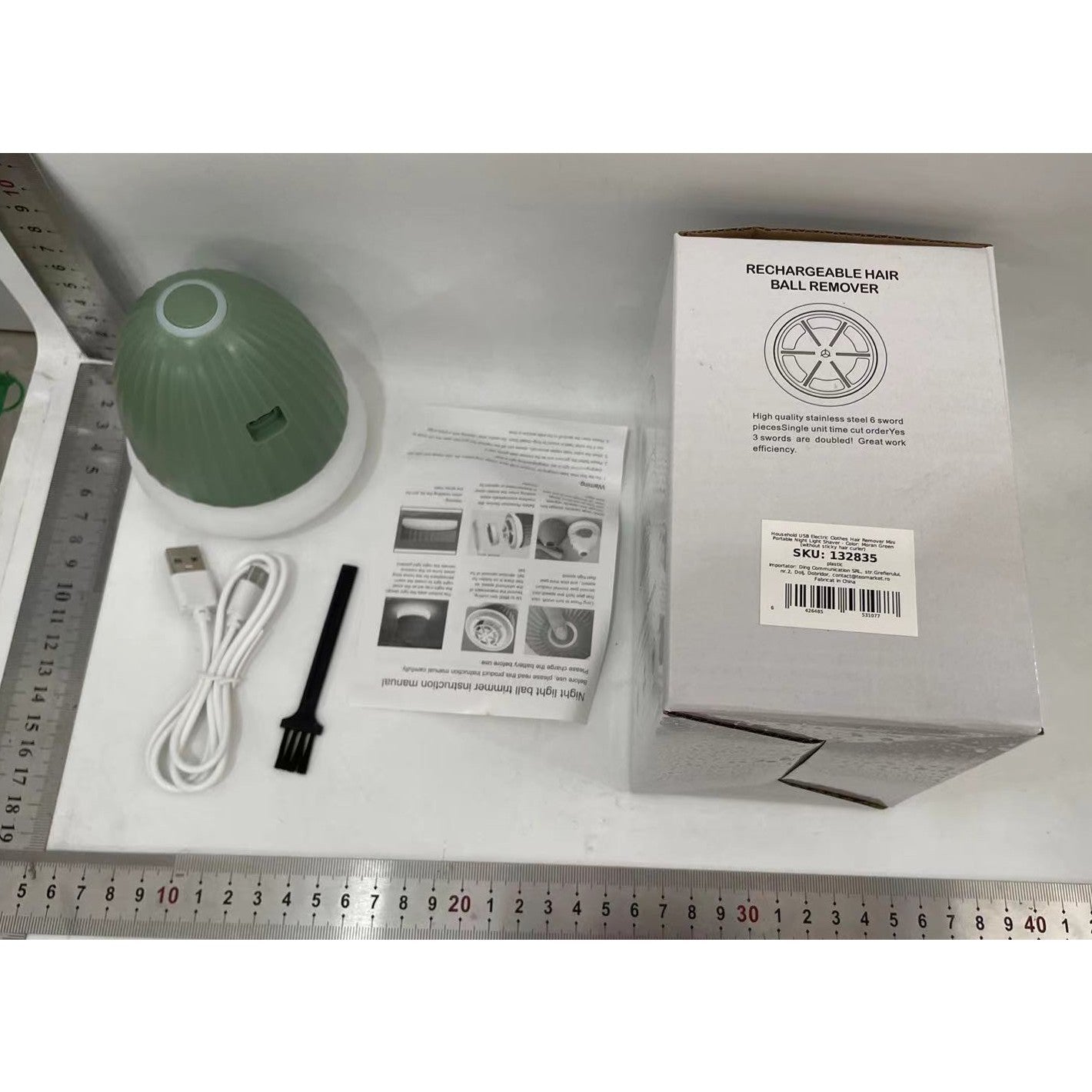 Aparat de Scame 2 in 1 cu Lampa de Veghe, Curatare Haine si Tesaturi, 6 Lame Otel Inoxidabil, 3 Trepte Putere, Reincarcabil USB Tip C, 4 W, 9 x 10 cm, Verde