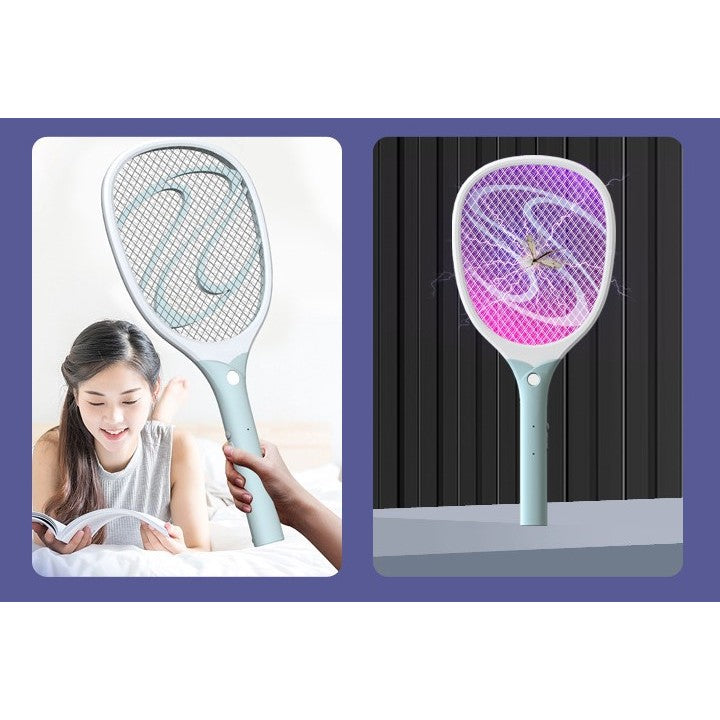 Paleta Electrica pentru Tantari si Muste, Sistem Anti-Insecte cu LED, Reincarcabila prin USB, Material Plastic, Alb-Albastru
