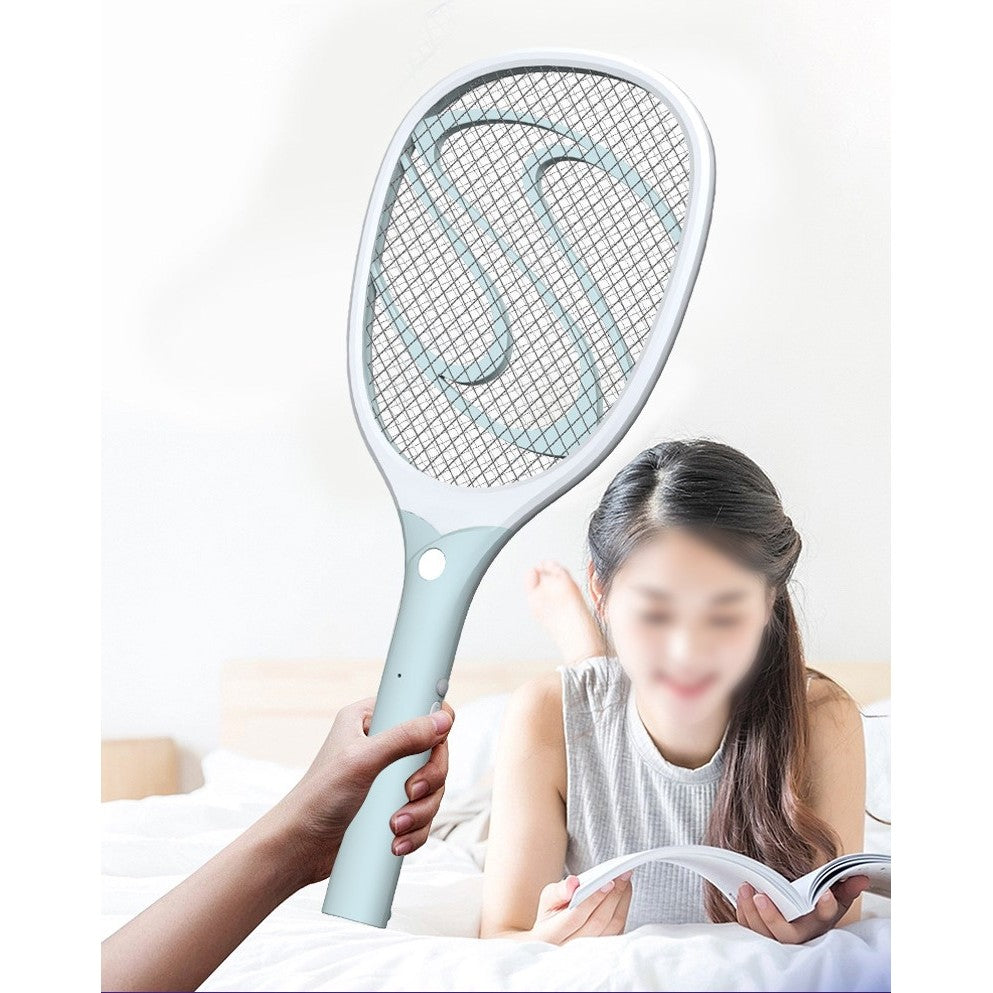 Paleta Electrica pentru Tantari si Muste, Sistem Anti-Insecte cu LED, Reincarcabila prin USB, Material Plastic, Alb-Albastru