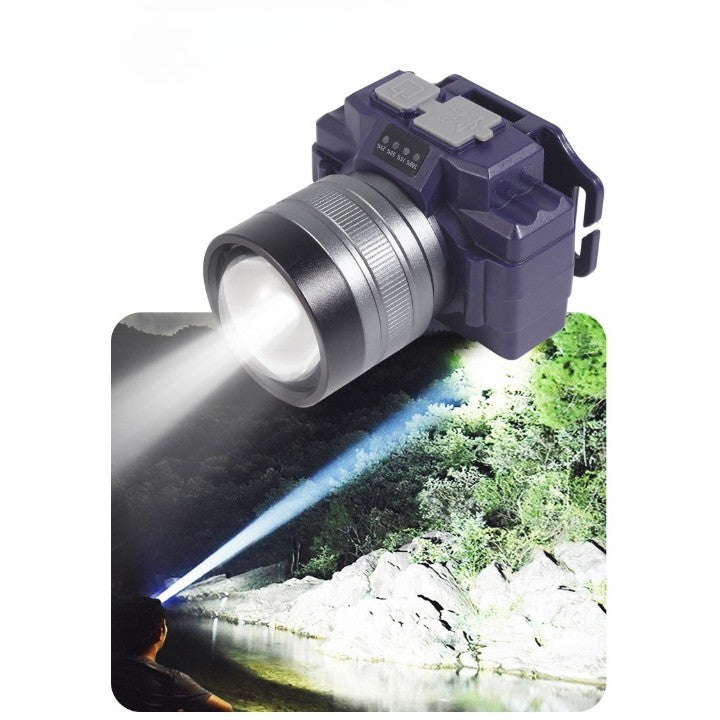 Lanterna Frontala LED cu Zoom Telescopic, Far de Cap Reglabil, Rezistenta la Apa IP65 pentru Pescuit si Camping, ABS, 7.5x5x7 cm, Albastru