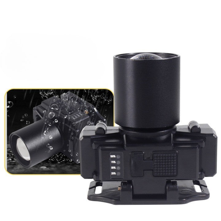 Lanterna Frontala LED Profesionala, Zoom Telescopic, Rezistenta la Apa IP65, Ajustabila pentru Pescuit si Camping, Negru, 7x4.5x6 cm