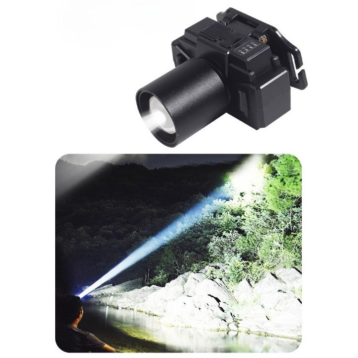 Lanterna Frontala LED Profesionala, Zoom Telescopic, Rezistenta la Apa IP65, Ajustabila pentru Pescuit si Camping, Negru, 7x4.5x6 cm
