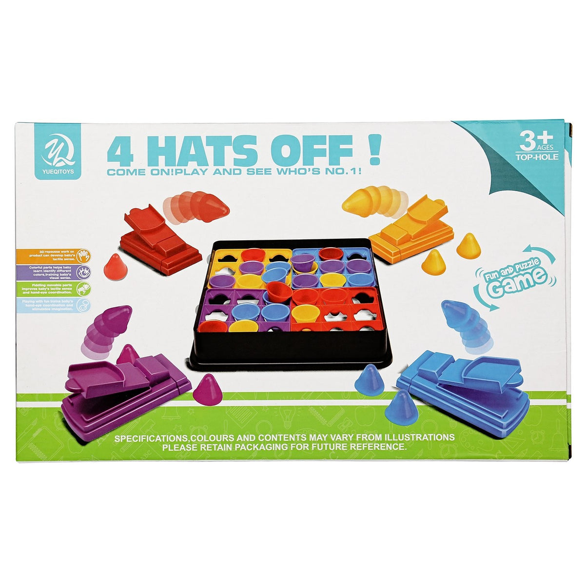 Joc Interactiv 4 Hats Off pentru Copii, Joc de Îndemânare cu Lansatoare și Figurine Pălării, Plastic, 2-4 Jucători, +3 Ani, Multicolor